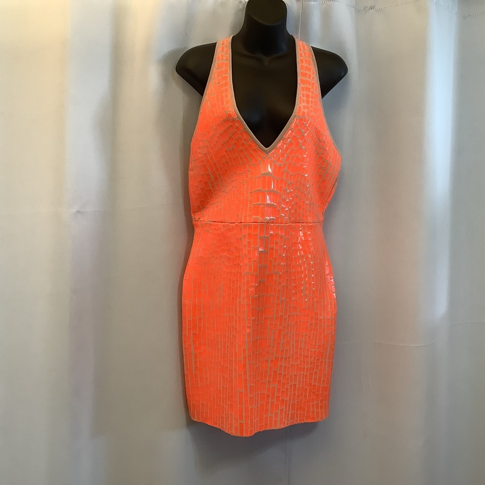BCBGMaxAzaria Dress Women’s Size Large Mini Bodycon Orange Tan